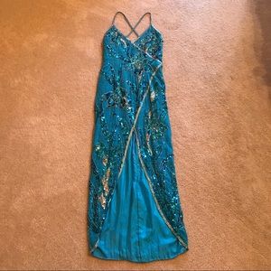 Blue Sequin Prom Dress